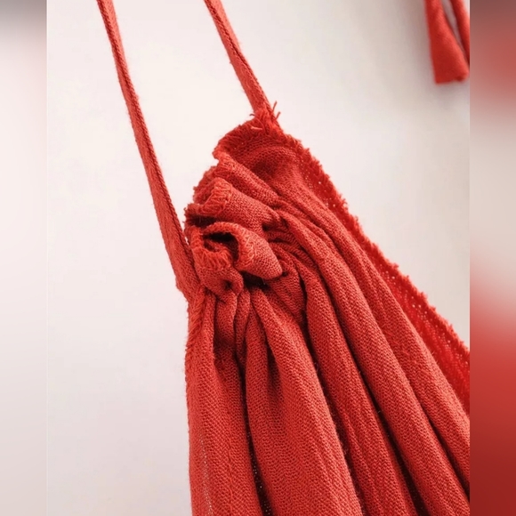 NEW Boho Plunge Strappy Halter Dot Ruffle Mini Dress Rust Orange - Picture 6 of 11